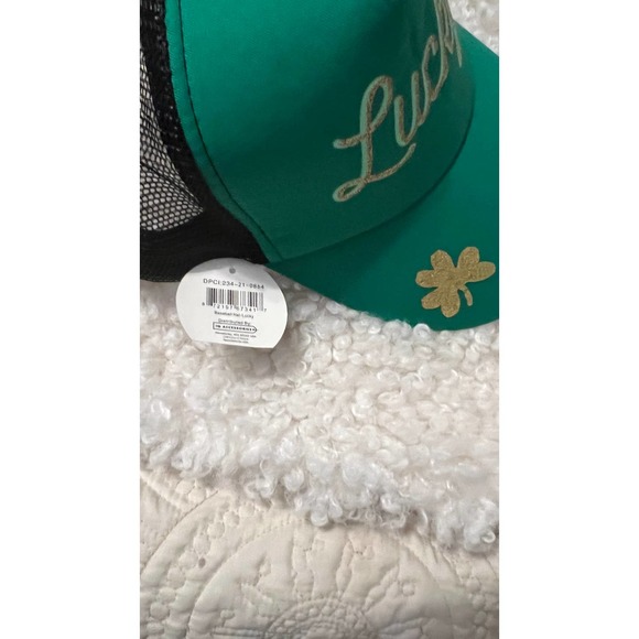 Lucky Green Baseball Cap with Shamrock on the Visor and Mesh back. Adjustble - Picture 9 of 10